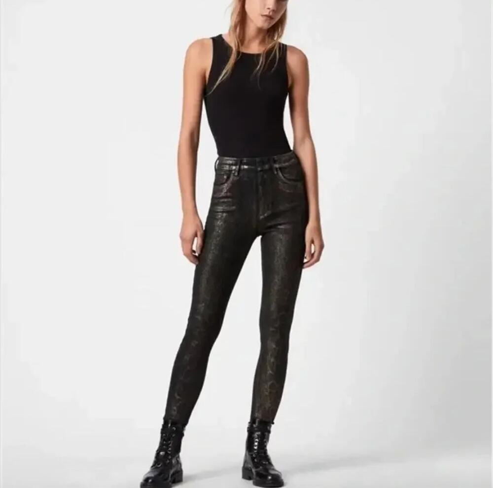 NWOT AllSaints Metallic Snake Print Miller Jean Pants size 28